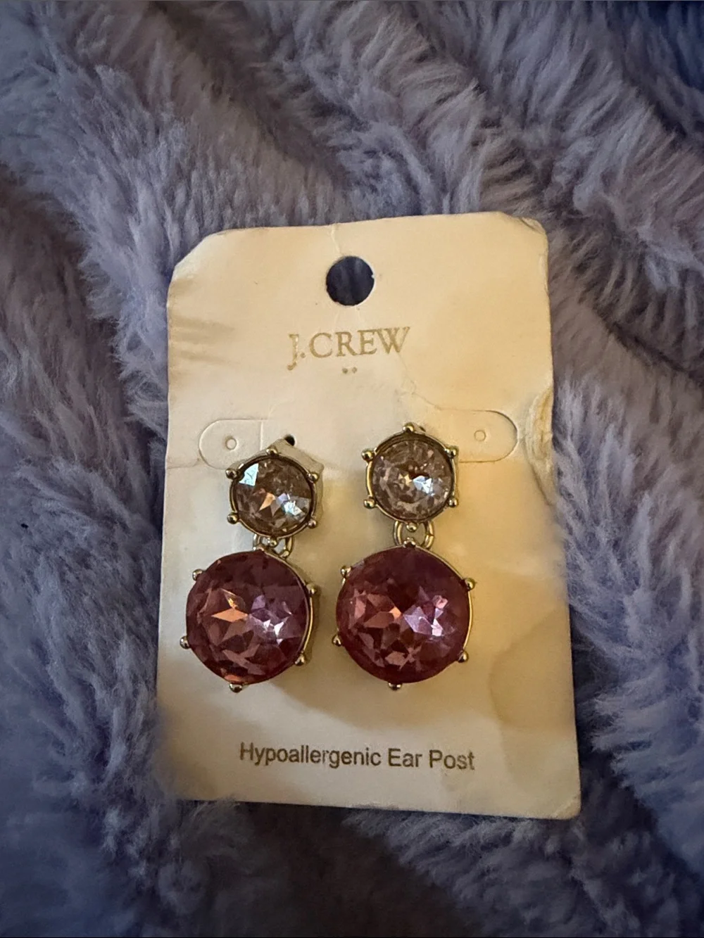 J. Crew Gold-Tone Pink Crystal Double Drop Earrings